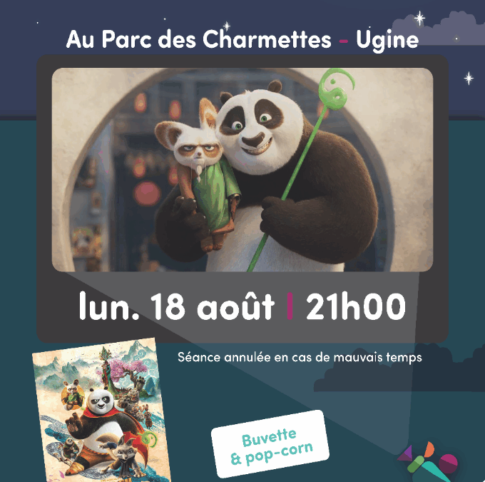 Ciné plein air “Kung fu panda 4” – Lundi 18 août à 21h au Parc des Charmettes