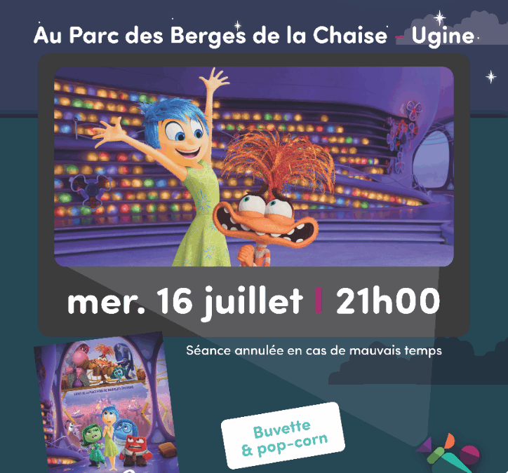 Ciné plein air “Vice Versa 2” – Mercredi 16 juillet à 21h Parc des berges de la Chaise